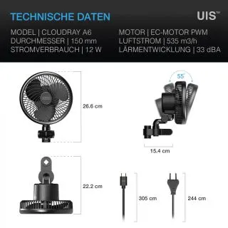 AC Infinity CLOUDRAY A6 manuell verstellbar